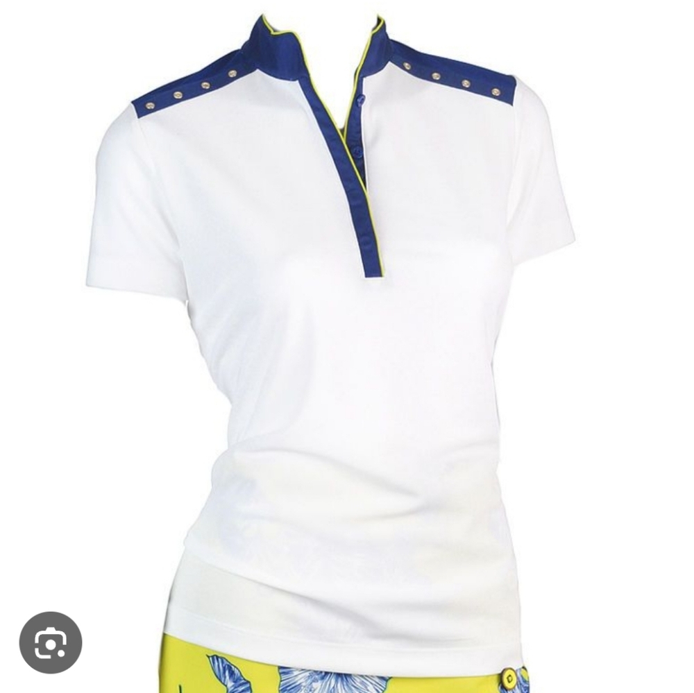 Women's EP New York White and Blue‎ Polo Shirt Sz. Medium